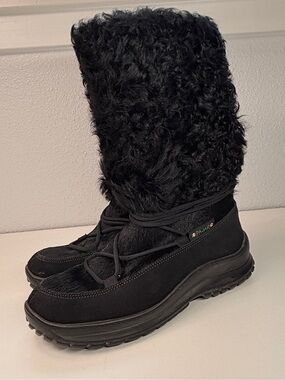 Pajar Canada Tall Curly Fur Snow Boots Black Shearling Winter Boots EU 40 9.5